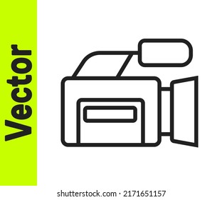 Black line Cinema camera icon isolated on white background. Video camera. Movie sign. Film projector.  Vector