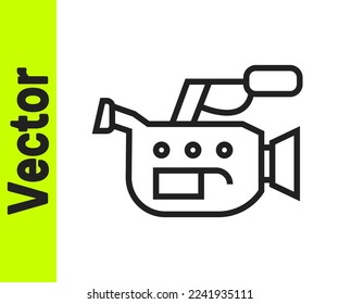 Black line Cinema camera icon isolated on white background. Video camera. Movie sign. Film projector.  Vector Illustration