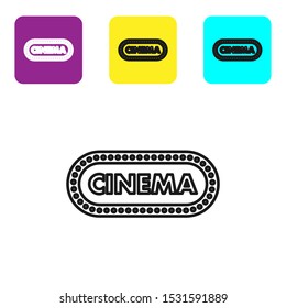 Black line Cinema poster design template icon isolated on white background. Movie time concept banner design. Set icons colorful square buttons. Vector Illustration