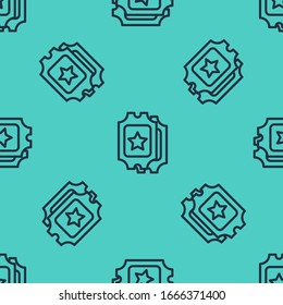 Black line Cinema ticket icon isolated seamless pattern on green background.  Vector Illustration