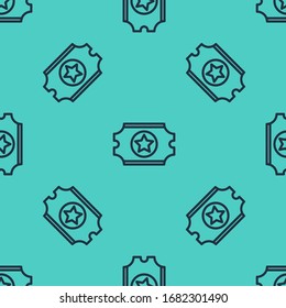 Black line Cinema ticket icon isolated seamless pattern on green background.  Vector Illustration