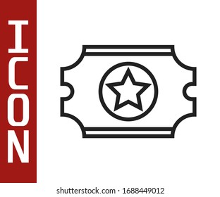 Black line Cinema ticket icon isolated on white background.  Vector Illustration