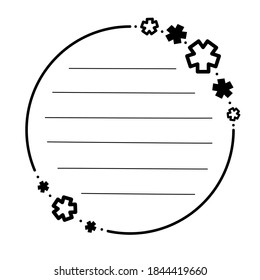 Black line circle frame little square stars. Line in for message like notepaper. On white silhouette use to cut file. Vector illustration about stationery.