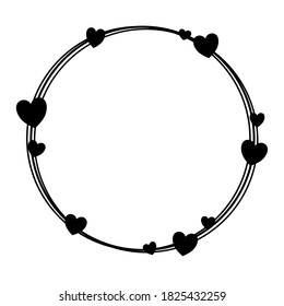 Black line circles frame decorated with small hearts on 2 white silhouette for cut file. Vector illustration for decorate logo, text, wedding, greeting cards and any design.