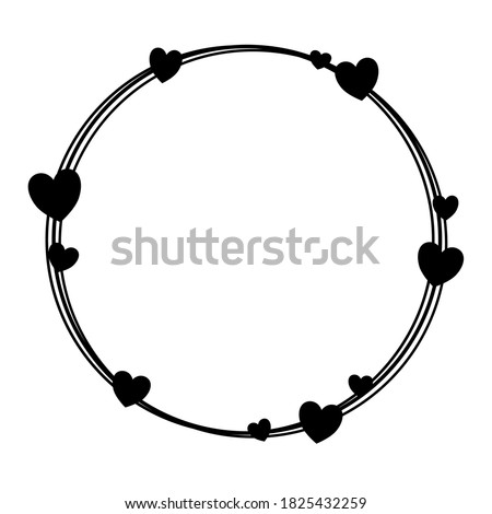 Black line circles frame decorated with small hearts on 2 white silhouette for cut file. Vector illustration for decorate logo, text, wedding, greeting cards and any design.