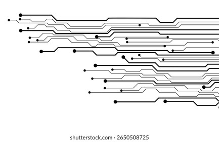 Schwarze Linie Schaltung Computertechnologie futuristisch auf weißem Hintergrund Design kreative Vektorgrafik.