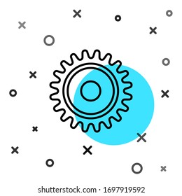 Black line Circular saw blade icon isolated on white background. Saw wheel. Random dynamic shapes. Vector Illustration