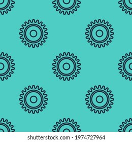 Black line Circular saw blade icon isolated seamless pattern on green background. Saw wheel.  Vector Illustration
