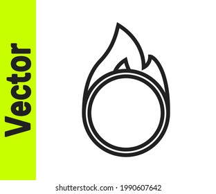Black line Circus fire hoop icon isolated on white background. Ring of fire flame. Round fiery frame.  Vector