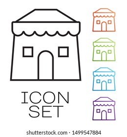 Black line Circus tent icon isolated on white background. Carnival camping tent. Amusement park. Set icons colorful. Vector Illustration