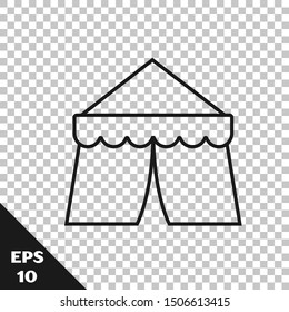 Black line Circus tent icon isolated on transparent background. Carnival camping tent. Amusement park.  Vector Illustration