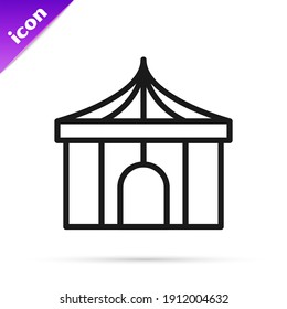 Black line Circus tent icon isolated on white background. Carnival camping tent. Amusement park.  Vector