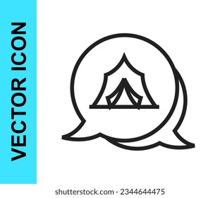 Black line Circus tent icon isolated on white background. Carnival camping tent. Amusement park.  Vector