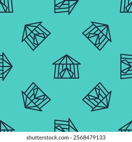 Black line Circus tent icon isolated seamless pattern on green background. Carnival camping tent. Amusement park.  Vector