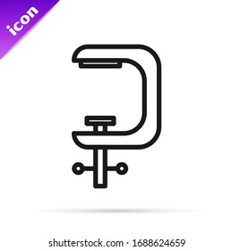 Icono de la herramienta de sujeción y tornillo de línea negra aislado en fondo blanco. Herramienta del cigüeñal. Ilustración vectorial