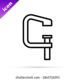 Black line Clamp and screw tool icon isolated on white background. Locksmith tool.  Vector