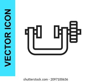 Black line Clamp and screw tool icon isolated on white background. Locksmith tool.  Vector