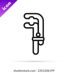 Black line Clamp tool icon isolated on white background. Locksmith tool.  Vector Illustration