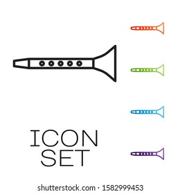 Black line Clarinet icon isolated on white background. Musical instrument. Set icons colorful. Vector Illustration