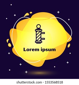 Black line Classic Barber shop pole icon isolated on dark blue background. Barbershop pole symbol. Abstract banner with liquid shapes. Vector Illustration