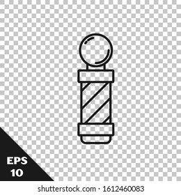 Black line Classic Barber shop pole icon isolated on transparent background. Barbershop pole symbol.  Vector Illustration