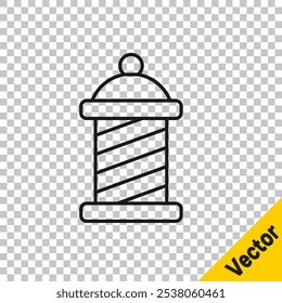 Black line Classic Barber shop pole icon isolated on transparent background. Barbershop pole symbol.  Vector