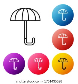 Black line Classic elegant opened umbrella icon isolated on white background. Rain protection symbol. Set icons colorful circle buttons. Vector