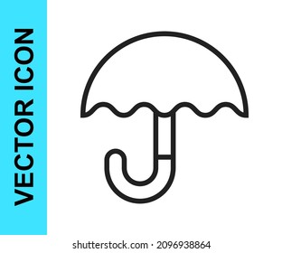 Black line Classic elegant opened umbrella icon isolated on white background. Rain protection symbol.  Vector