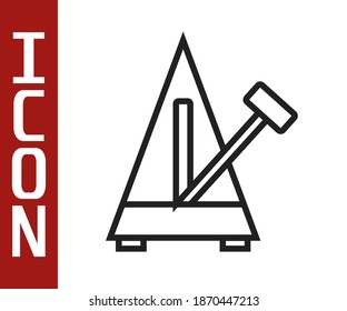 Black line Classic Metronome with pendulum in motion icon isolated on white background. Equipment of music and beat mechanism.  Vector
