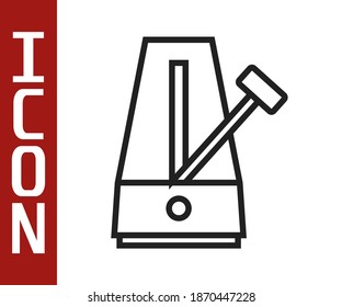 Black line Classic Metronome with pendulum in motion icon isolated on white background. Equipment of music and beat mechanism.  Vector