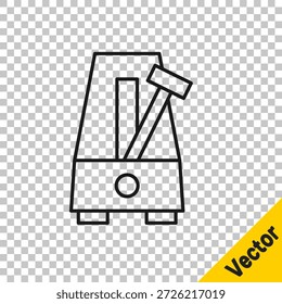 Black line Classic Metronome with pendulum in motion icon isolated on transparent background. Equipment of music and beat mechanism.  Vector