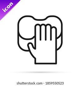 Black line Cleaning service icon isolated on white background. Latex hand protection sign. Housework cleaning equipment symbol.  Vector