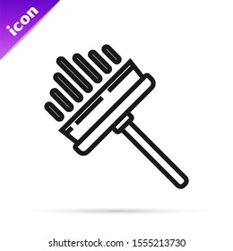 Black line Cleaning service with of rubber cleaner for windows icon isolated on white background. Squeegee, scraper, wiper.  Vector Illustration