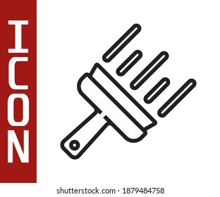 Black line Cleaning service with of rubber cleaner for windows icon isolated on white background. Squeegee, scraper, wiper.  Vector