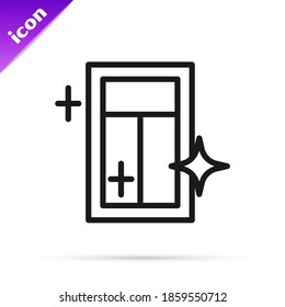 Black line Cleaning service for window icon isolated on white background. Squeegee, scraper, wiper.  Vector
