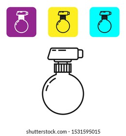 Black line Cleaning spray bottle with detergent liquid icon isolated on white background. Set icons colorful square buttons. Vector Illustration