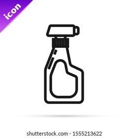 Black line Cleaning spray bottle with detergent liquid icon isolated on white background.  Vector Illustration
