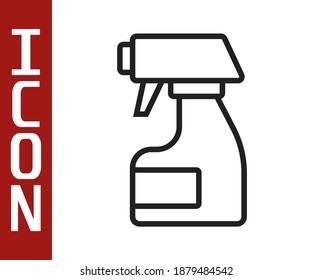 Black line Cleaning spray bottle with detergent liquid icon isolated on white background. Stain remover.  Vector
