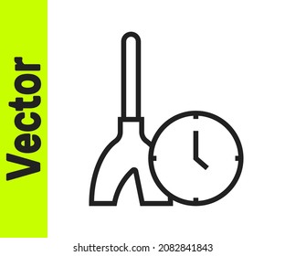 Black line Cleaning time icon isolated on white background. Sanitary service, house hygiene.  Vector