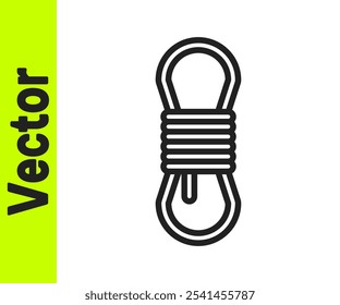 Black line Climber rope icon isolated on white background. Extreme sport. Sport equipment.  Vector Illustration