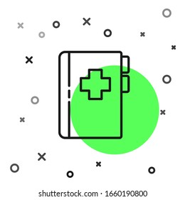 Black line Clipboard with dental card or patient medical records icon isolated on white background. Dental insurance. Dental clinic report.  Vector Illustration