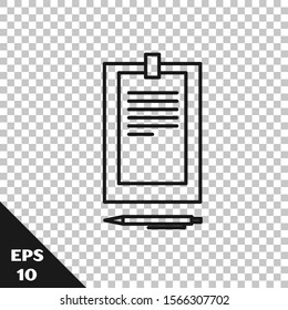 Black line Clipboard with document icon isolated on transparent background.  Vector Illustration