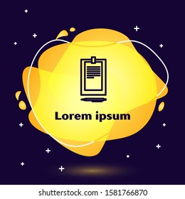 Black line Clipboard with document icon isolated on blue background. Abstract banner with liquid shapes. Vector Illustration