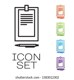 Black line Clipboard with document icon isolated on white background. Set icons colorful. Vector Illustration
