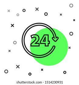 Black line Clock 24 hours icon isolated on white background. All day cyclic icon. 24 hours service symbol.  Vector Illustration