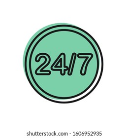 Black line Clock 24 hours icon isolated on white background. All day cyclic icon. 24 hours service symbol.  Vector Illustration