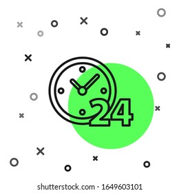 Black line Clock 24 hours icon isolated on white background. All day cyclic icon. 24 hours service symbol.  Vector Illustration
