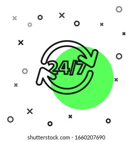 Black line Clock 24 hours icon isolated on white background. All day cyclic icon. 24 hours service symbol.  Vector Illustration
