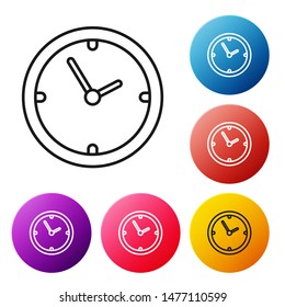 Black line Clock icon isolated on white background. Time symbol. Set icons colorful circle buttons. Vector Illustration