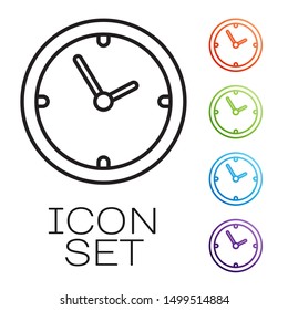 Black line Clock icon isolated on white background. Time symbol. Set icons colorful. Vector Illustration